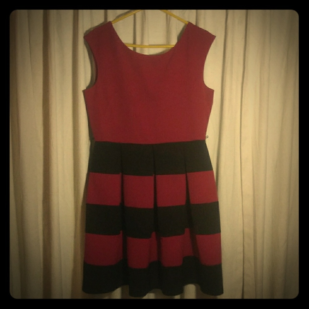 Red and Black Stripe Cocktail Dress - Picture 1 of 8